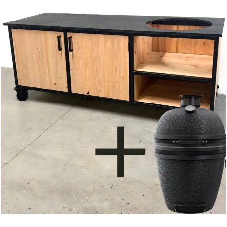 Buitenkeuken met opbergkast 205cm en HPL blad Zwart bastard cope Large Buitenkeuken met opbergkast 205cm en HPL blad Zwart + bastard core Large