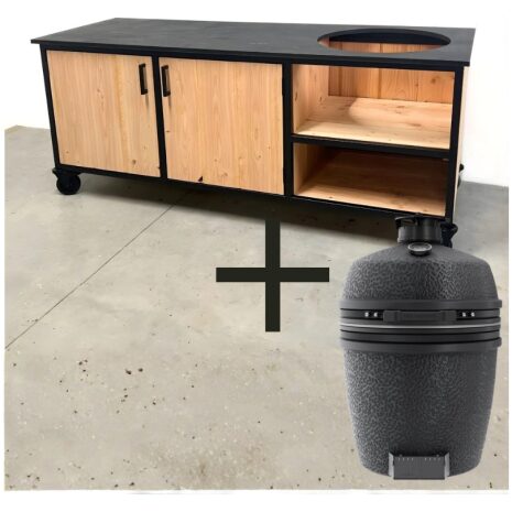 buitenkeuken met opbergkast 205cm en hpl blad zwart kamado Large Pro edition
